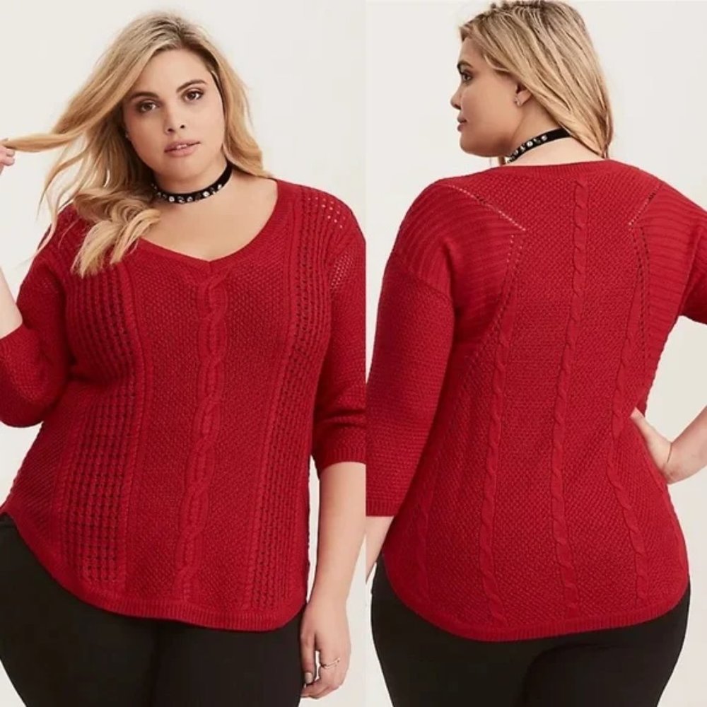 Torrid Red Chunky 3/4 Sleeve Tunic Sweater